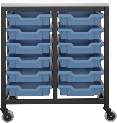 Titan 12 Draw Shallow F1 Tray Royal Blue Mobile Storage Unit Black Frame White Top