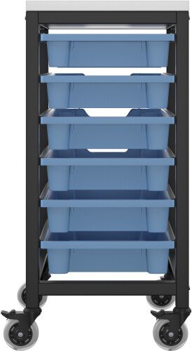 Titan 6 Draw Shallow F1 Tray Royal Blue Mobile Storage Unit Black Frame White Top