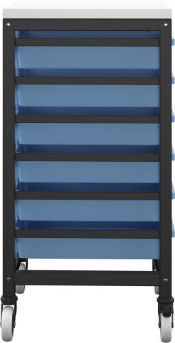 Titan 6 Draw Shallow F1 Tray Royal Blue Mobile Storage Unit Black Frame White Top